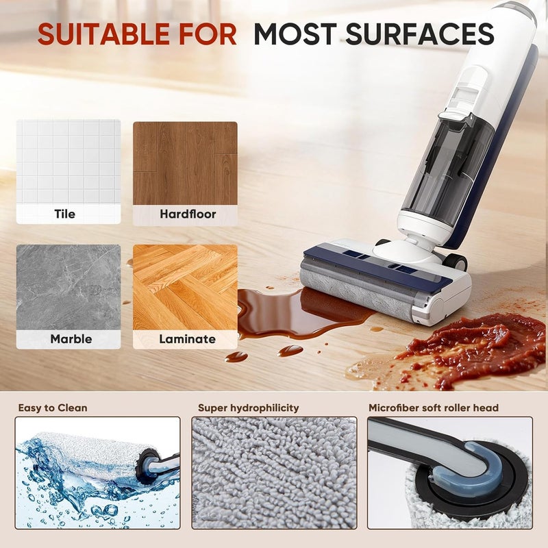 LBLVBNEWD بديل فرشاة الأسطوانة المتوافق مع مكنسة Tineco iFLOOR 5 Breeze/Floor ONE S5/Floor ONE S5 Pro للتنظيف الجاف والرطب، تشمل قطع الغيار 4 فرش أسطوانة و4 فلاتر و1 فرشاة تنظيف. - Image 5