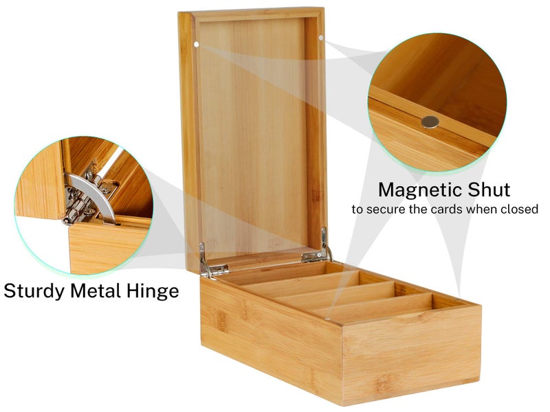 MaxGear Index Card Holder, 3 x 5 Inch Business Card Organizer for Desk with 4 Dividers, Bamboo Index Cards Box with A-Z Tabs Holds 600 Cards for Recipe Flash Storage - Image 3