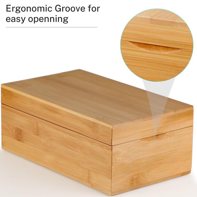 MaxGear Index Card Holder, 3 x 5 Inch Business Card Organizer for Desk with 4 Dividers, Bamboo Index Cards Box with A-Z Tabs Holds 600 Cards for Recipe Flash Storage - Image 5