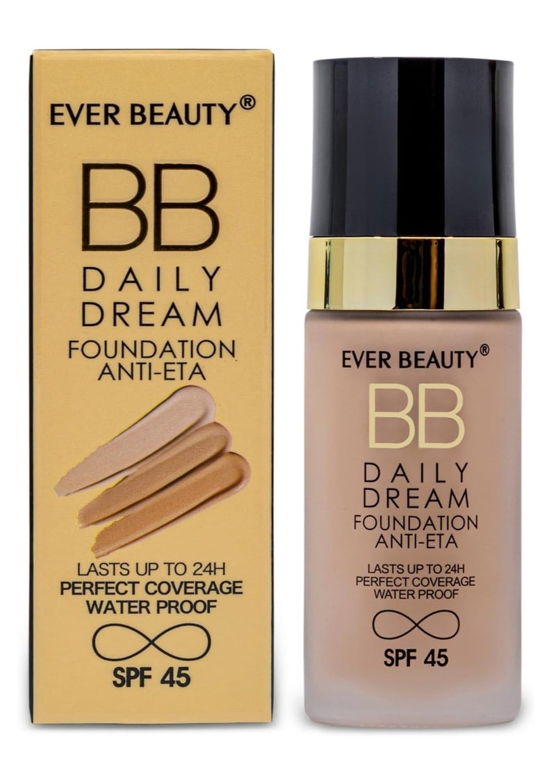 Ever Beauty - Everbeauty Daily Dream Ant-Eta Full Coverage BB Cream with SPF 45 Best Flawless Foundation Waterproof Long Lasting Ultra Stay Moisturizer Face Makeup Sunscreen 50ml - 01 IVORY - Image 1