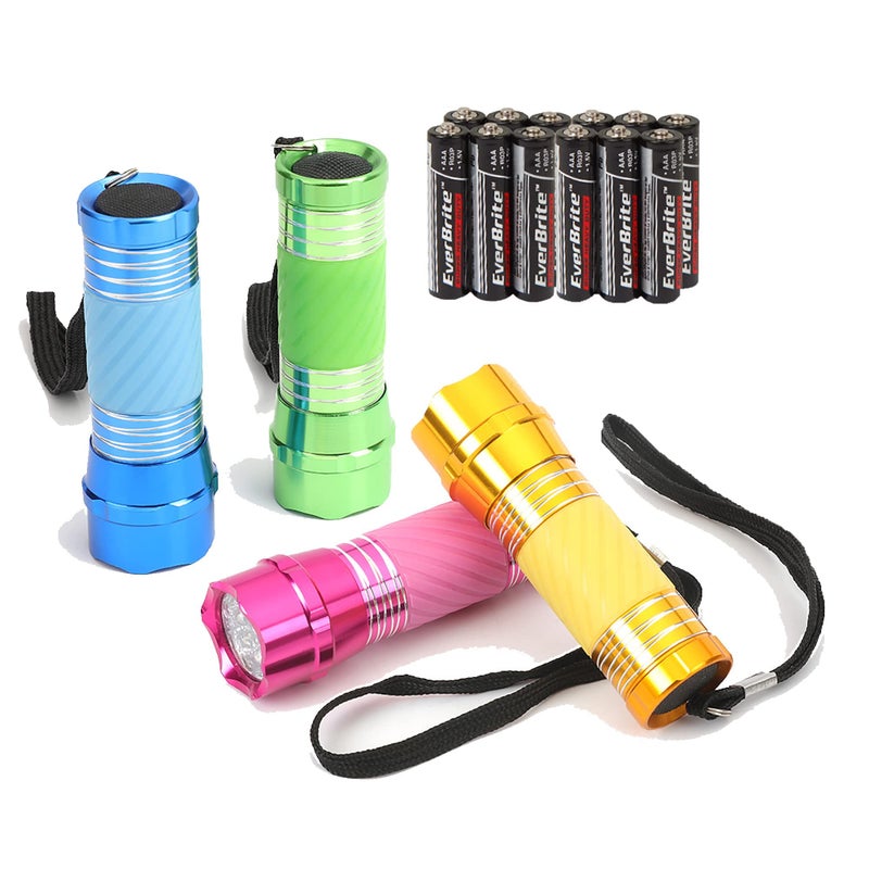 EverBrite 4-Pack Mini LED Aluminum Flashlight Party Favors Colors Assorted for Hurricane Supplies with Handle Glow in Dark - Image 1