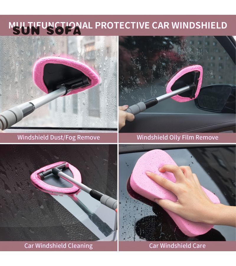 5 Pcs Microfiber Car Windshield Cleaning Kit With Reusable Cloths Telescopic Handle Gray Gray Indoor And Outdoor Glass Wiper Effectively Cleans Windows And Glass - Image 2