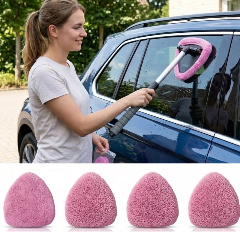 5 Pcs Microfiber Car Windshield Cleaning Kit With Reusable Cloths Telescopic Handle Gray Gray Indoor And Outdoor Glass Wiper Effectively Cleans Windows And Glass - Image 1