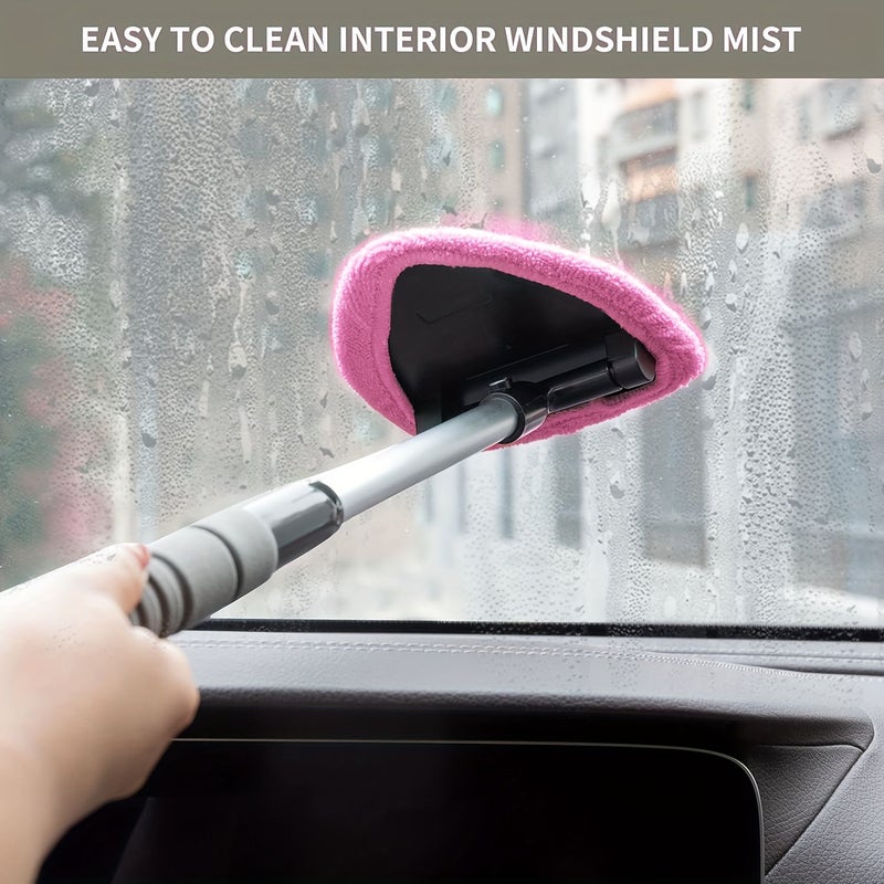 5 Pcs Microfiber Car Windshield Cleaning Kit With Reusable Cloths Telescopic Handle Gray Gray Indoor And Outdoor Glass Wiper Effectively Cleans Windows And Glass - Image 4