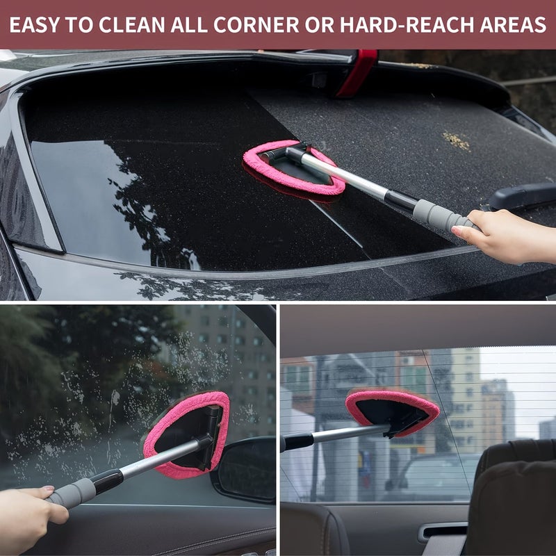5 Pcs Microfiber Car Windshield Cleaning Kit With Reusable Cloths Telescopic Handle Gray Gray Indoor And Outdoor Glass Wiper Effectively Cleans Windows And Glass - Image 5