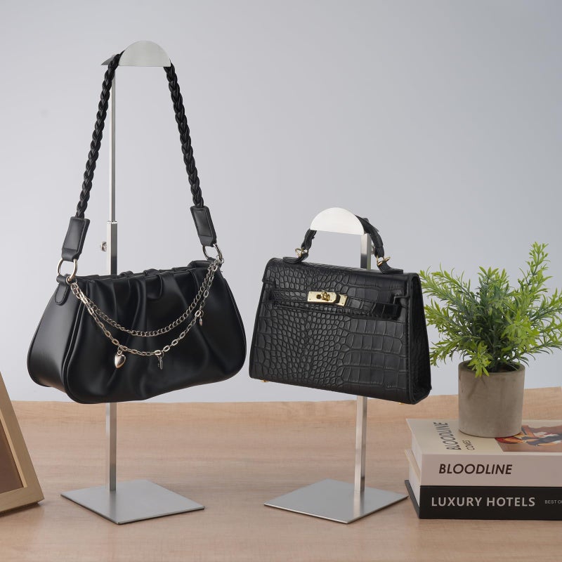 MCKECHSION Handbag Display Stand - Set of 3 Purse Display Stand Stainless Steel Jewelry Organizer Stand Table Hanging Hook Stands Adjustable Height for Home Store Boutique Counter - Image 2