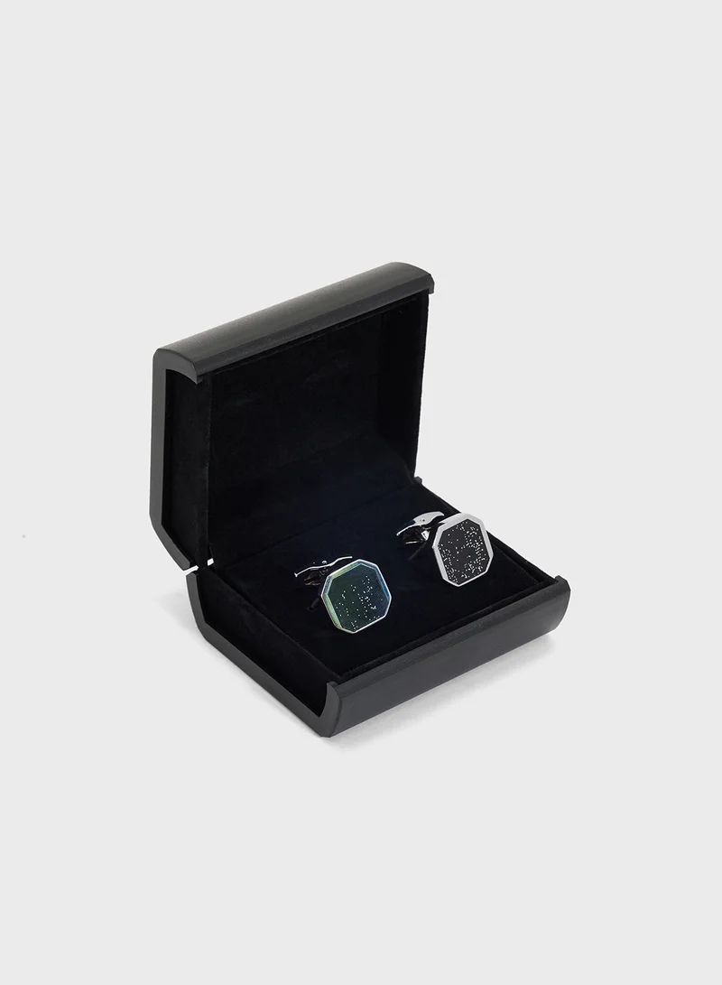 Robert Wood Black & Silver Hex Cufflinks for Men