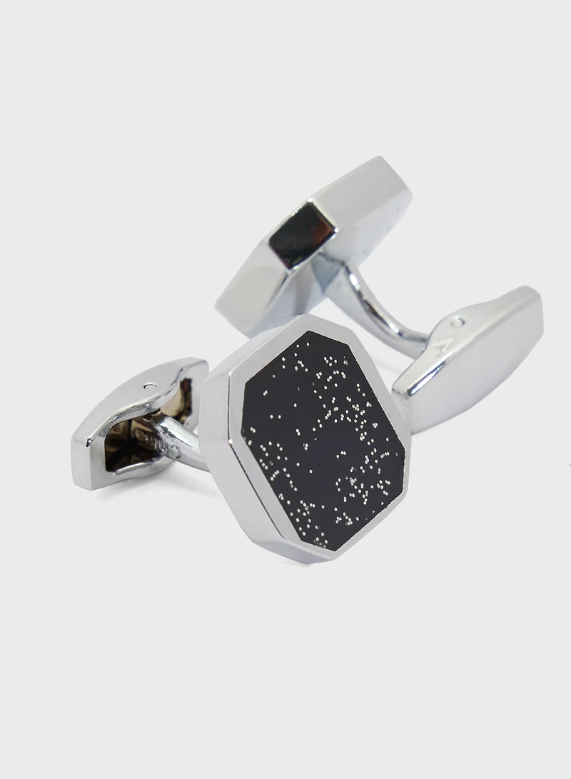 Robert Wood Black & Silver Hex Cufflinks for Men