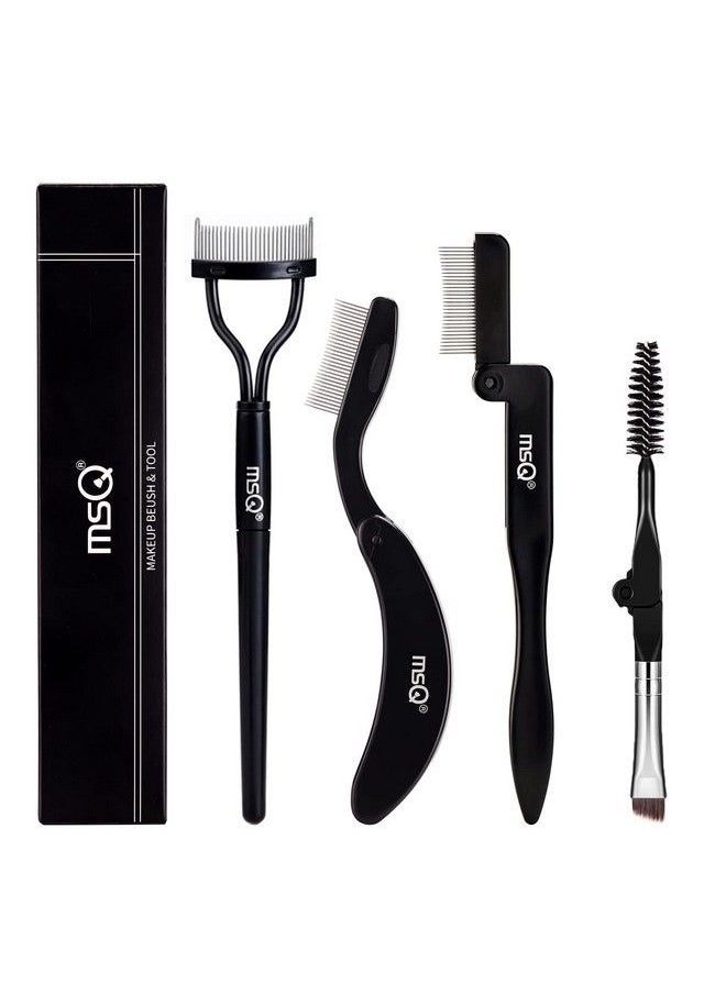 MSQ Eyebrow Brush And Comb Folding Eyelash Brush Eyelash Separator Eye Brow Comb & Spoolie Brush Professional Mascara Brushes Eye Makeup Tools Set 4Pcs  - Image 1