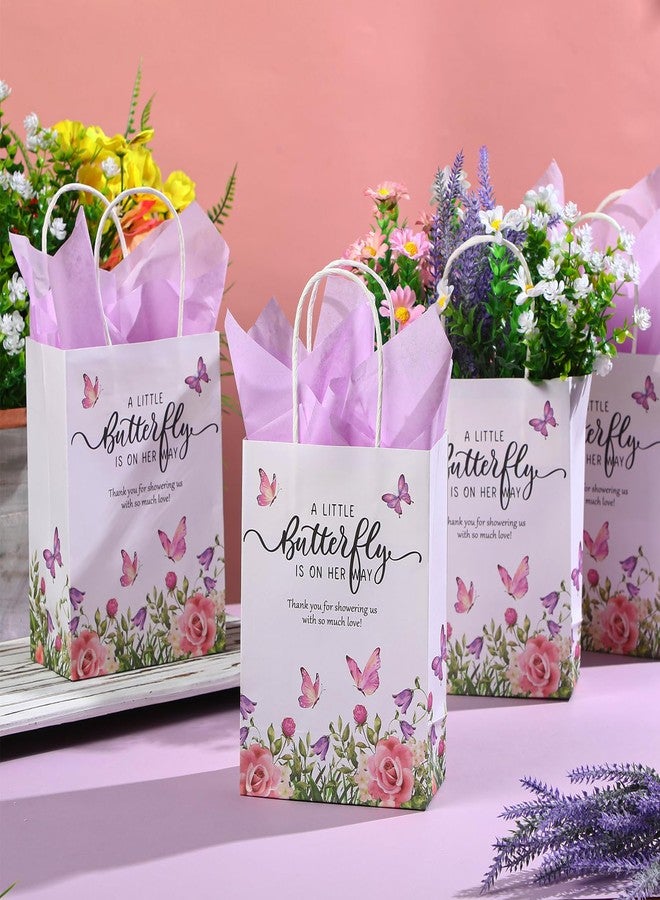 Engrowtic 50 Set Butterfly Baby Shower Party Gift Bags a Little Butterfly Is on Her Way Party Favors Purple Pink Floral Gift Bags with Handles for 50 Guests for Baby Shower Birthday Decorations - Image 5