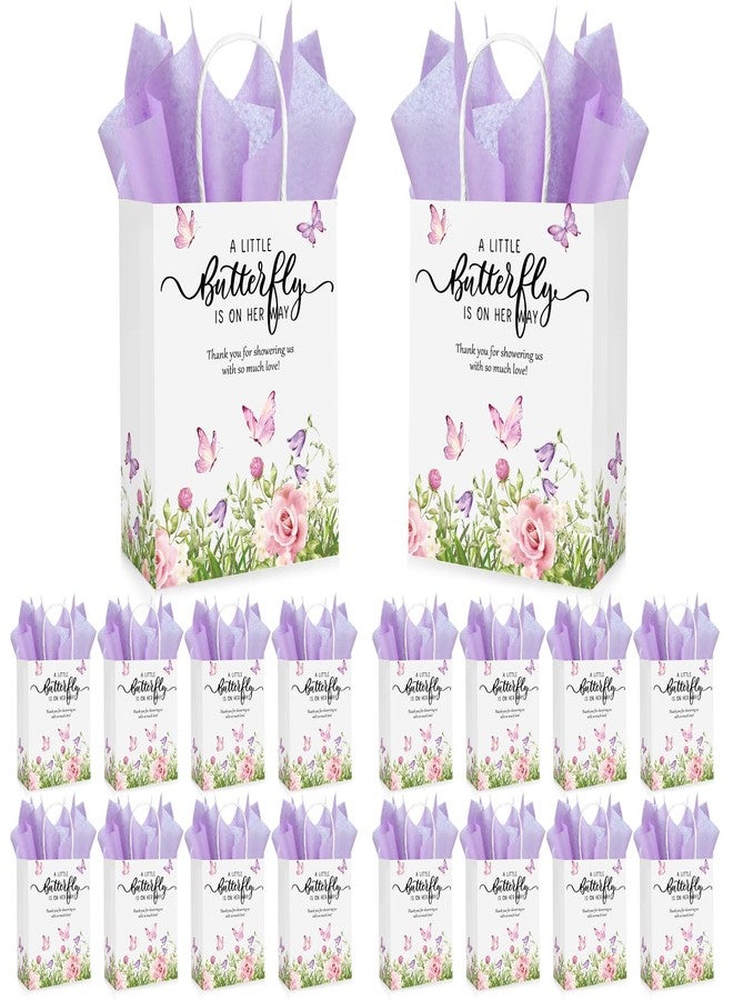 Engrowtic 50 Set Butterfly Baby Shower Party Gift Bags a Little Butterfly Is on Her Way Party Favors Purple Pink Floral Gift Bags with Handles for 50 Guests for Baby Shower Birthday Decorations - Image 1