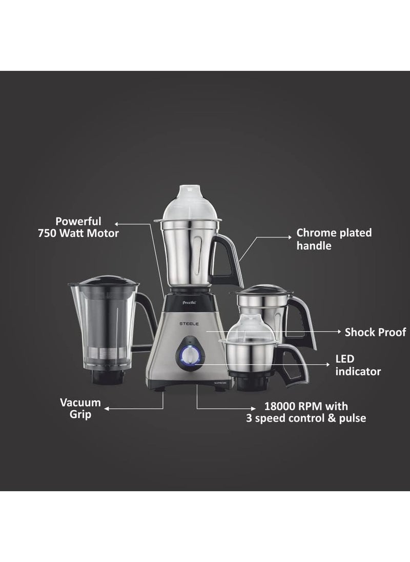ماركة غير محددة Preethi Steel Supreme MG-208 750-Watt Mixer Grinder (Silver/Black)  - Image 2