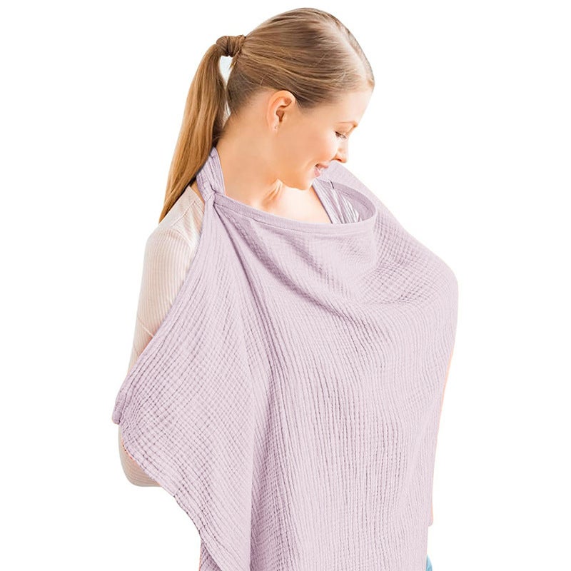 INS Double-layer Pure Cotton Baby Blanket Breastfeeding Cloth Anti-shading Cloth Breastfeeding Cloth Shawl Breastfeeding Coat Light purple (iron buckle)