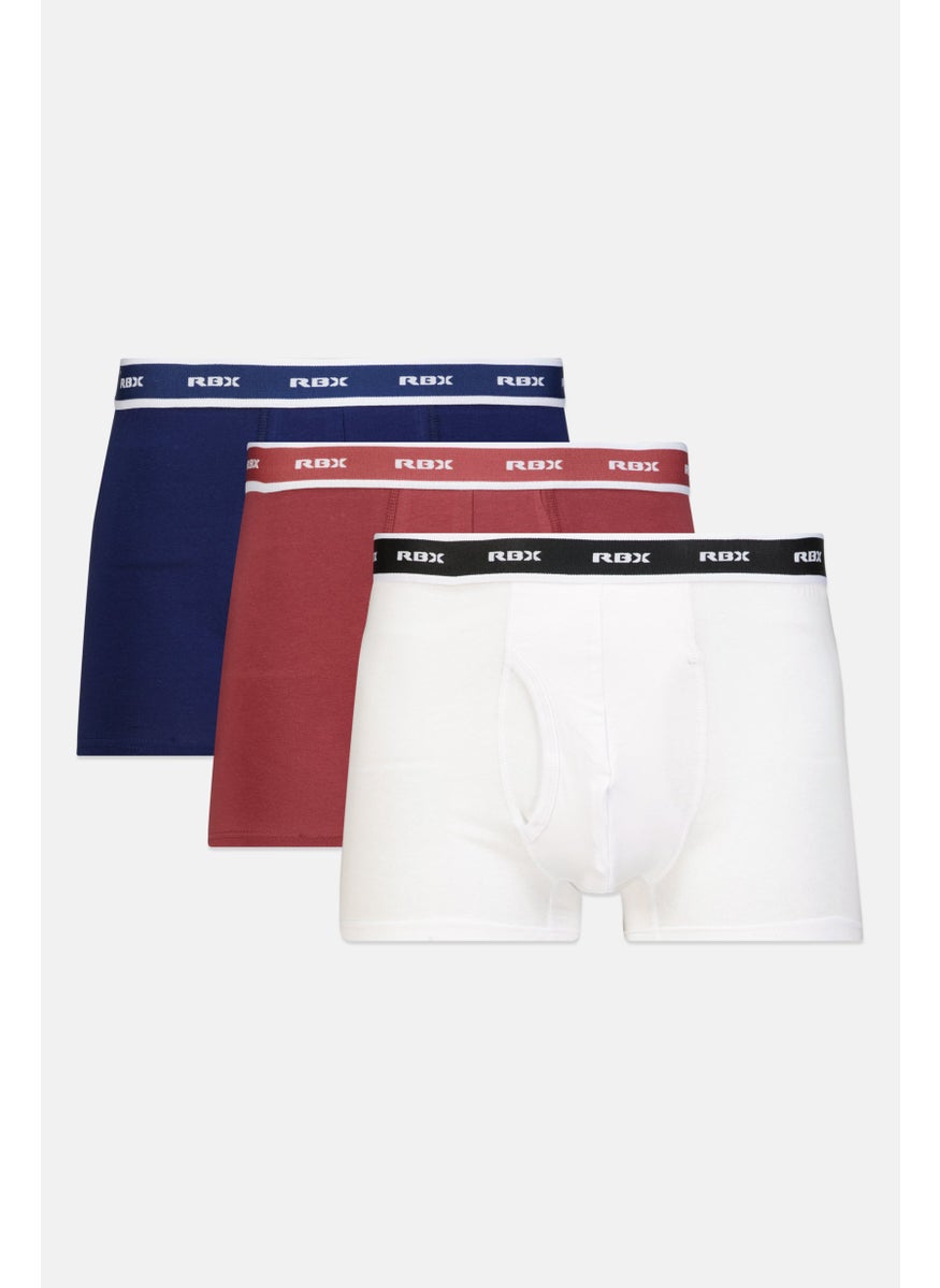 RBX Men 3 Pieces Brand Logo Boxer Briefs, Navy/White  - Image 1