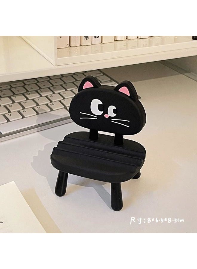 BONICI Super Cute Funny Face Animal Chair Cell Phone Stand, Adjustable Mobile Phone Support‌ Holder‌ Cellphone Mount‌ for Desk, Compatible with Phone 17 16 15 14 13, Smartphone, Pad, Tablet -Black Cat - Image 2
