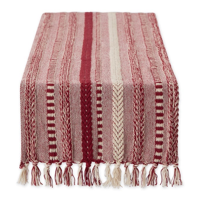 FARMHOUSE BRAIDED STRIPE TABLE RUNNER COLLECTION 15X108 15X113 FRINGE INCLUDED BARN RED