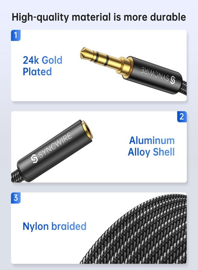 Syncwire Headphone Extension Cable - 6FT [Hi-Fi Sound][Gold Plated Jack][TRS] Nylon-Braided 3.5mm Male to Female Audio Extension Cord Compatible with iPhone iPad Smartphone Tablets Media Players - Image 4