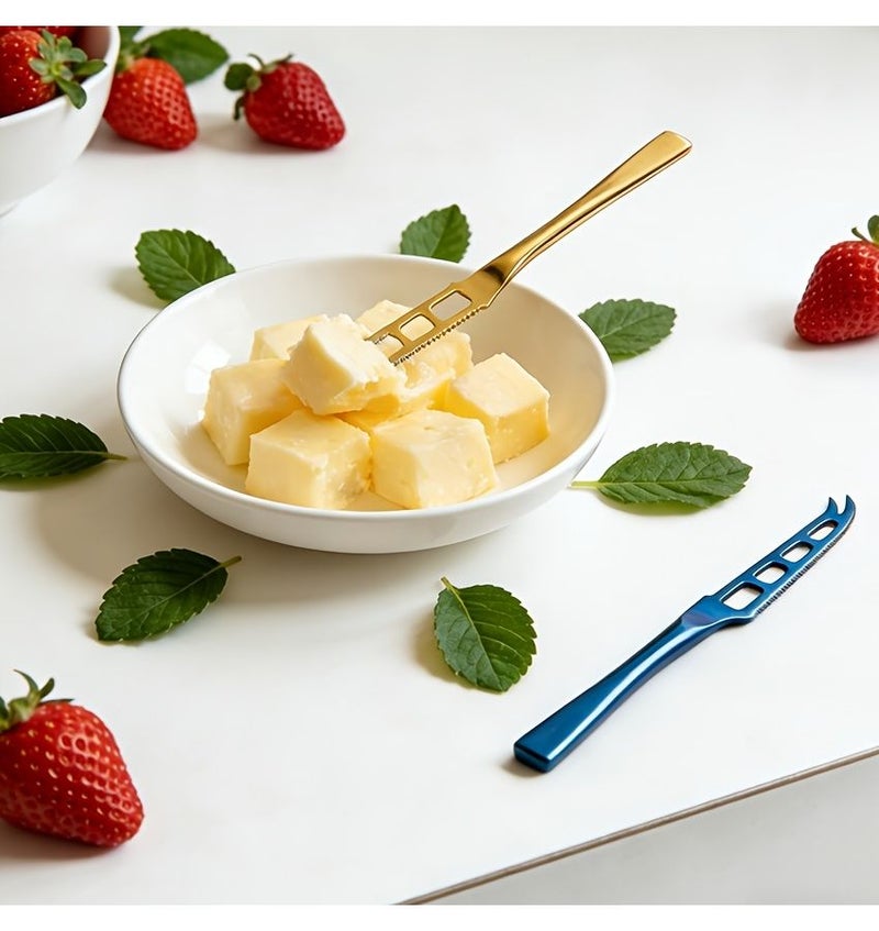 Cheese Slicer Blue Kitchen Tool For Cutting Cheese Blocks Butter Stainless Steel Butter Cutter Slicer Serving Fork Cake Cutter - Image 2