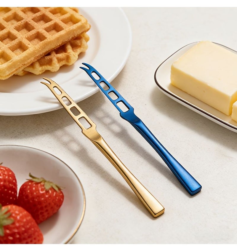 Cheese Slicer Blue Kitchen Tool For Cutting Cheese Blocks Butter Stainless Steel Butter Cutter Slicer Serving Fork Cake Cutter - Image 4