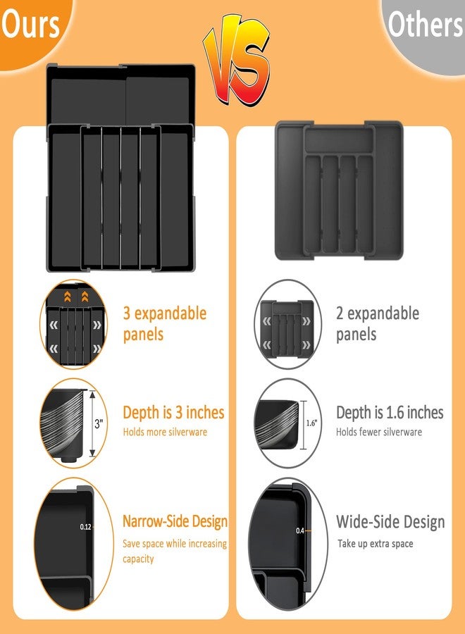 Homecor Silverware Organizer - Upward-Expandable Kitchen Drawer Organizer Utensil Holder, BPA Free Flatware and Cutlery Tray for Spoons Forks Knives, Plastic Kitchen Organizer and Storage, Black - Image 4