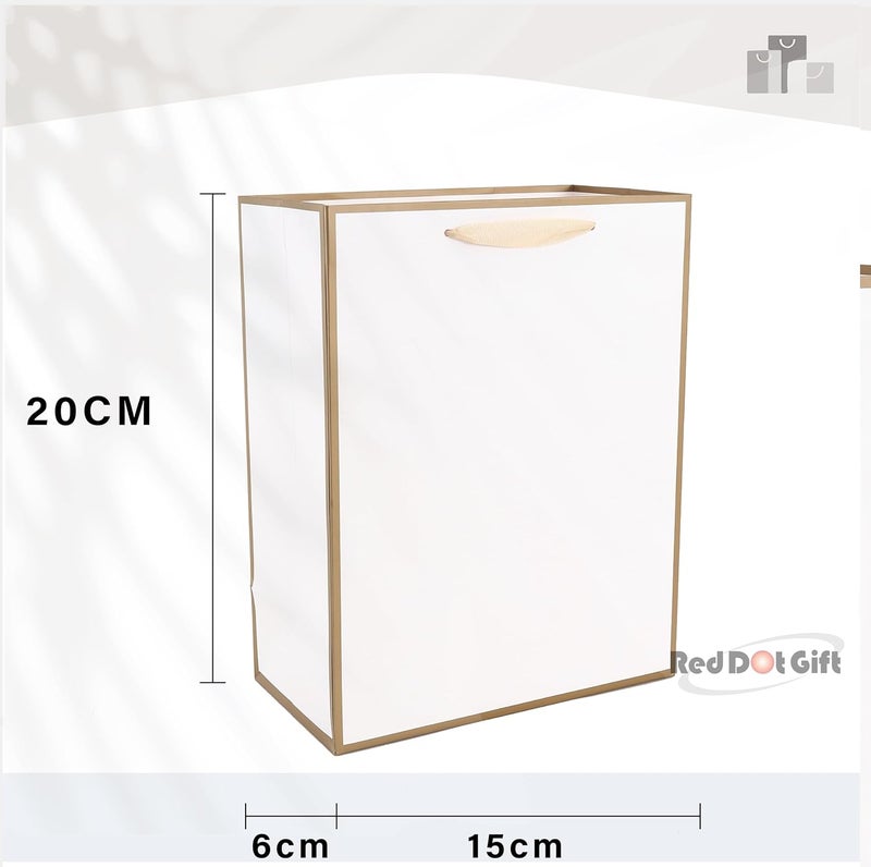 Red Dot Gift® 10 Pack White with Gold Border Gift Bags (L15xH20x6cm) - Image 2