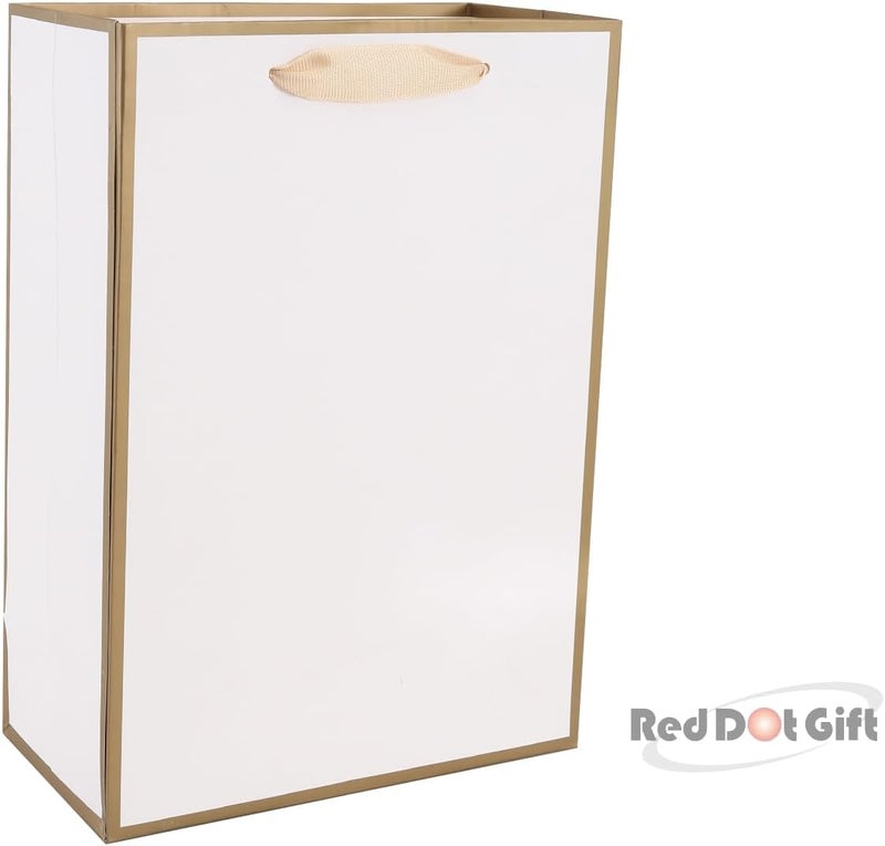 Red Dot Gift® 10 Pack White with Gold Border Gift Bags (L15xH20x6cm) - Image 3