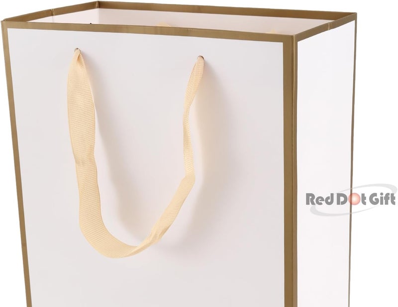 Red Dot Gift® 10 Pack White with Gold Border Gift Bags (L15xH20x6cm) - Image 5