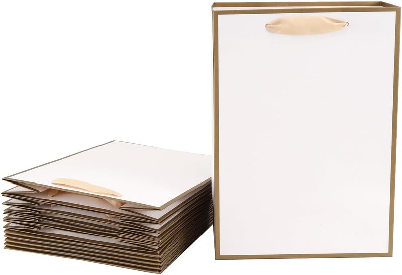 Red Dot Gift® 10 Pack White with Gold Border Gift Bags (L15xH20x6cm) - Image 1