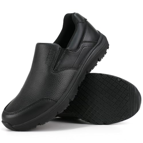 Jacata Non Slip Work Shoes for Men, Water Resistant Leather Mens Food Service Chef Shoes, Slip on Restaurant Kitchen Sneakers (Size 8.5) Black - Image 1
