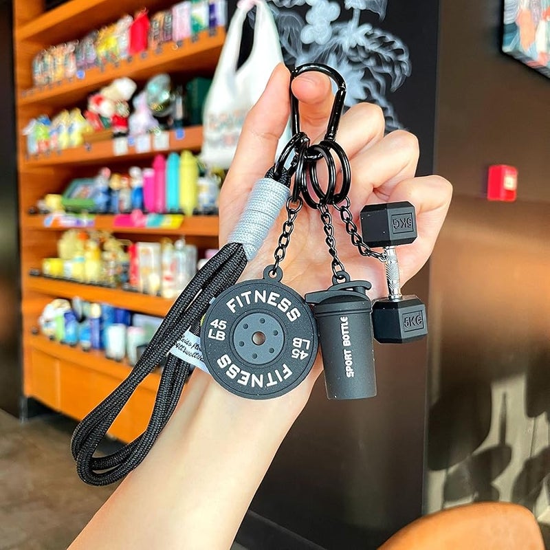 Bandfol Fitness Keychain Silicone Barbell Key Chain with Rope Handle for Gym Lover (Black) - Image 3