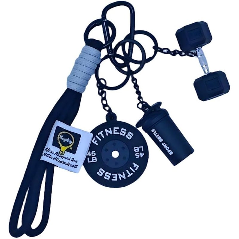 Bandfol Fitness Keychain Silicone Barbell Key Chain with Rope Handle for Gym Lover (Black) - Image 1