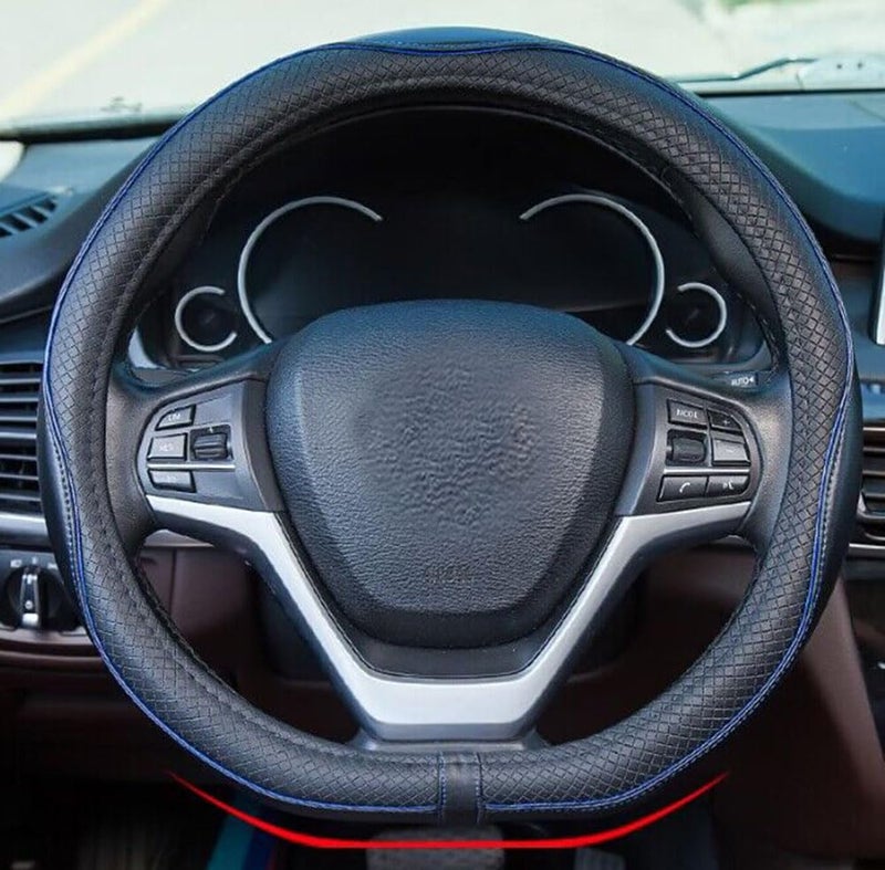Mayco Bell Flat Bottom Steering Wheel Cover AntiSlipSafetySoftBreathableDurableFull SurroundComfortable Grip Microfiber Leather DShape Black Blue