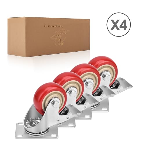 TABKEER 3 Inch Industrial Heavy Duty Swivel Caster Wheels with Brake,Set of 4 Safety Locking Casters,Load 1600lbs,Premium Polyurethane Wheels for Table,Trailer,Saw Table,Stage Toolbox,Bed,Corn Board - Image 5