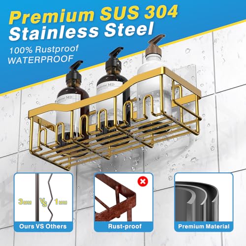 EUDELE 5-Pack Rustproof Stainless Steel Shower Caddy – No Drill Adhesive Bathroom Organizer with Large Capacity, Spacious Shower Shelves for Inside Shower, Kitchen & Home Decor Storage-XL Size - Image 5