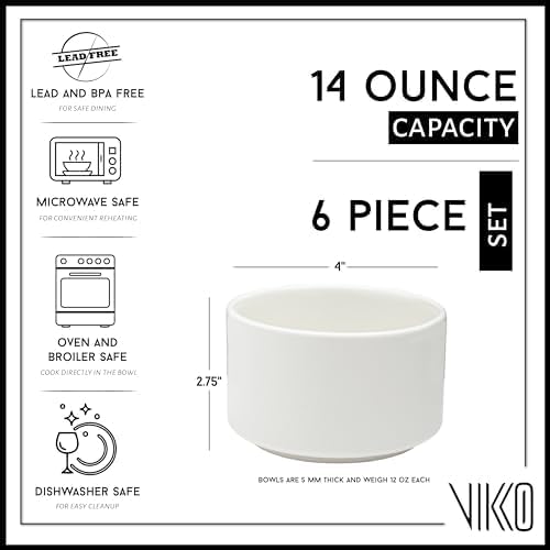 Vikko Modern Soup Bowls Set of 6 Matte White Porcelain Bowls Stackable 14 oz Elegant Restaurant Style Soup Bowl Set Microwave and Dishwasher Safe - Image 2