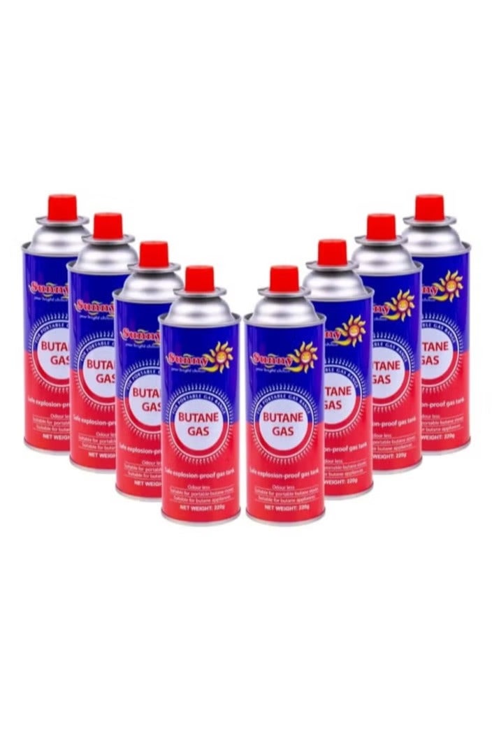 Sunny طقم موقد غاز محمول 8 قطع من ساني خيارك المشرق 220 جرام، غاز البيوتان والبروبان لمواقد التخييم، خليط غاز عالي الأداء، البيوتان - Image 1