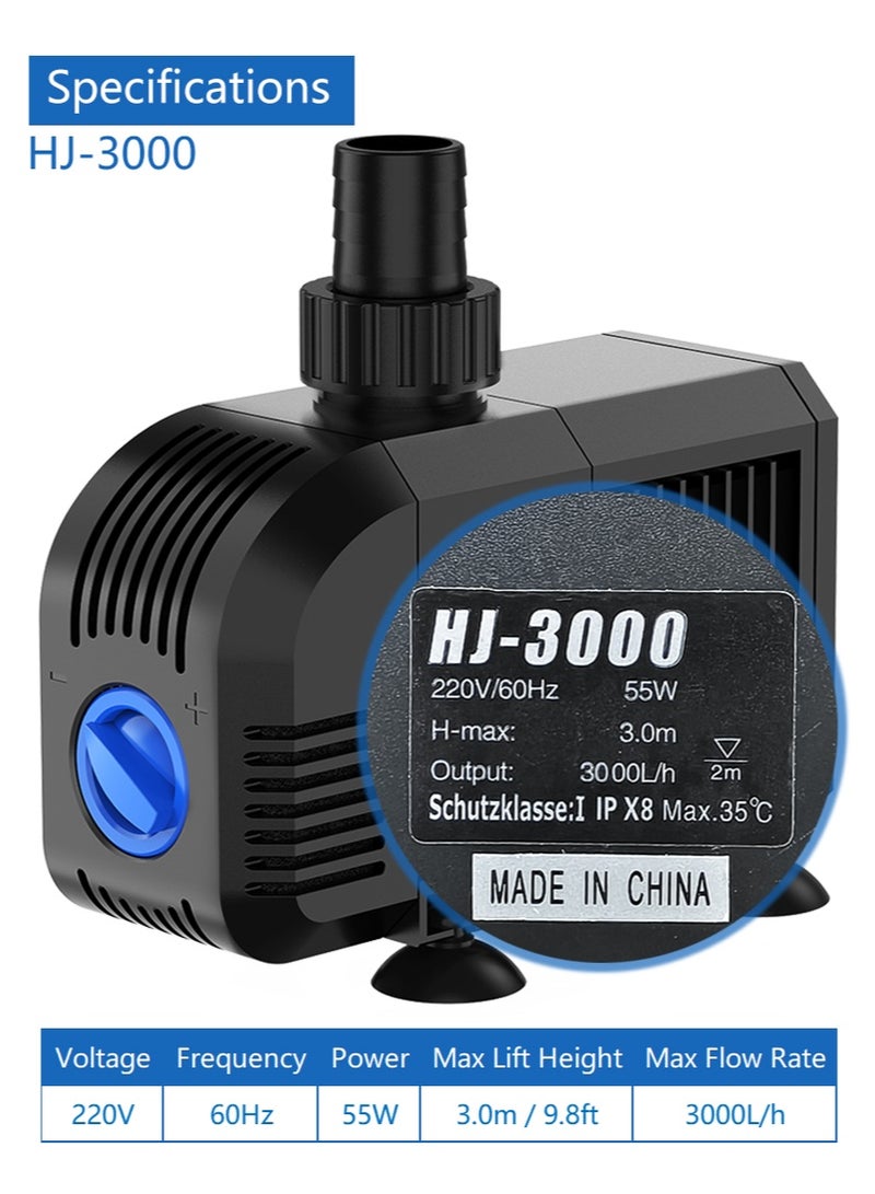 هينجبو مضخة نافورة مضخة مياه غاطسة لحديقة نافورة حوض أسماك مروحة تبريد المياه بما في ذلك إسفنجة الترشيح HJ-3000 60 هرتز - Image 3