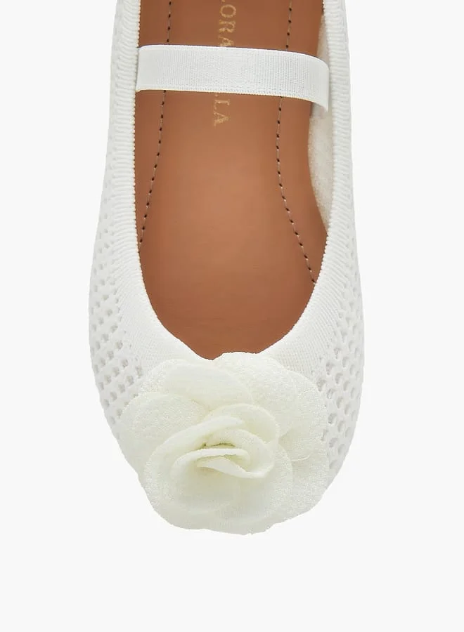 Flora Bella By Shoexpress Girls Textured Ballerina Shoes With Elastic And Flower Detail
