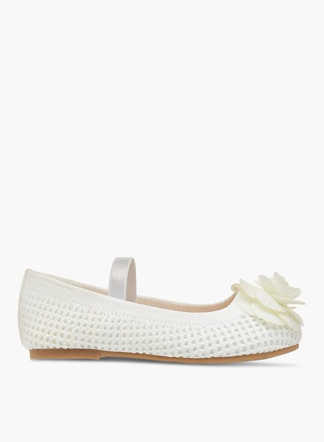 Flora Bella By Shoexpress Girls Textured Ballerina Shoes With Elastic And Flower Detail