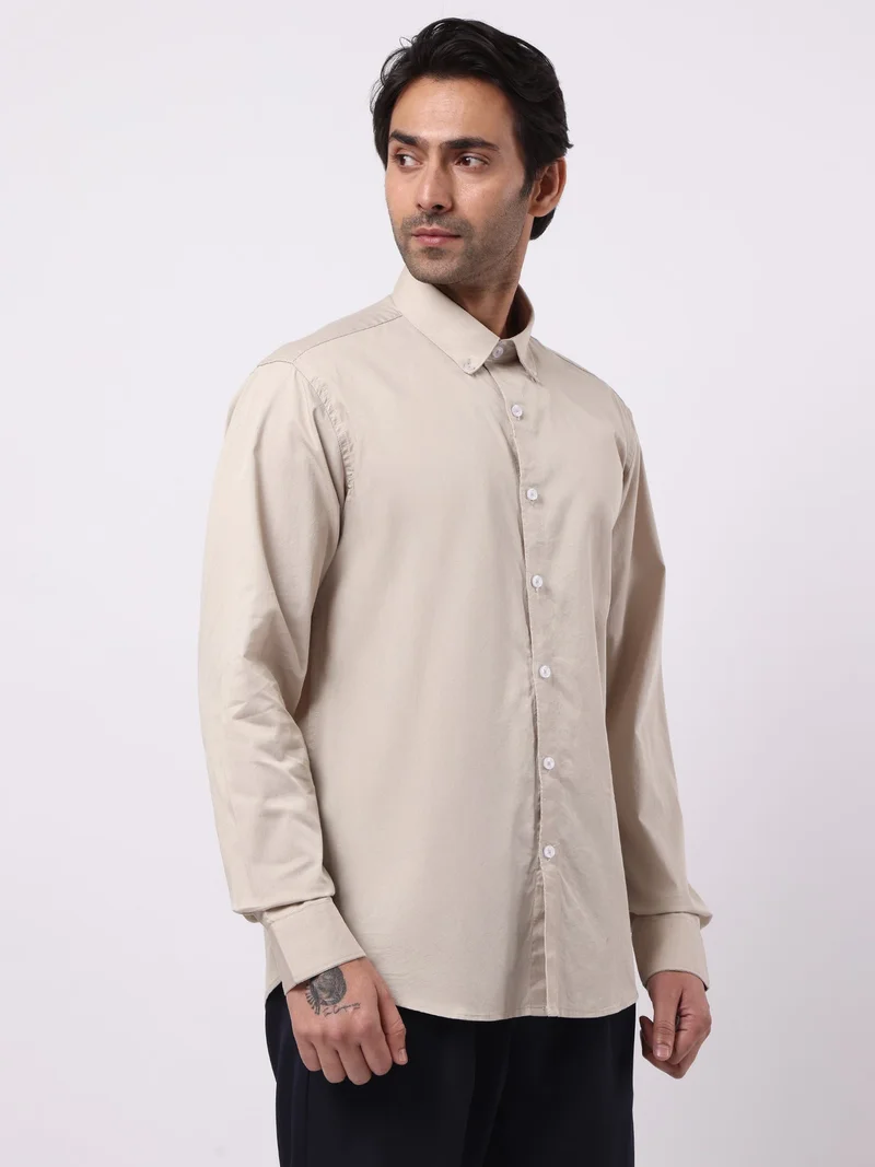 Maniac  Maniac Mens Solid Collared Neck Full Sleeve Soft Twill Fabric Biscuit Shirt for Men | Best Price UAE