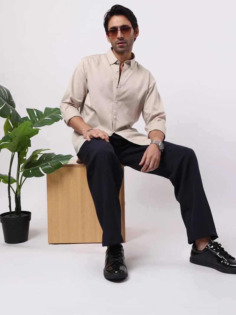 Maniac  Maniac Mens Solid Collared Neck Full Sleeve Soft Twill Fabric Biscuit Shirt for Men | Best Price UAE