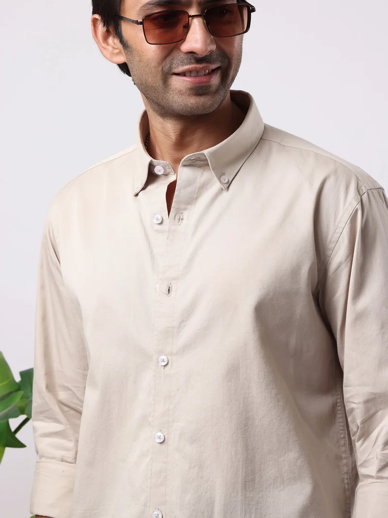 Maniac  Maniac Mens Solid Collared Neck Full Sleeve Soft Twill Fabric Biscuit Shirt for Men | Best Price UAE