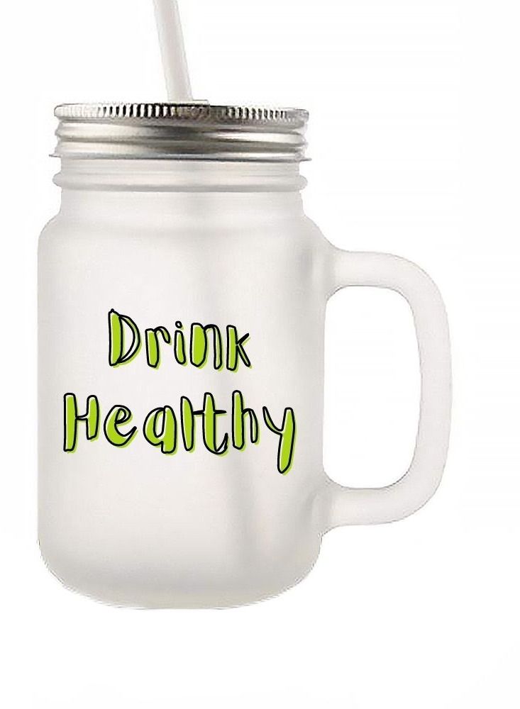 MEC Drink Healthy High Quality Printed Frosted Jar 12Oz - Image 1