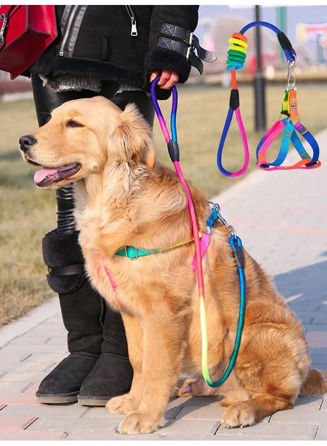 حزام وحزام للكلاب قابل للتعديل بدون شد، حزام نايلون آمن للحيوانات الأليفة مع حزام للمشي في الهواء الطلق للكلاب متوسطة الحجم، قوس قزح (مقاس الصدر قابل للتعديل 38-48 سم) - Image 1