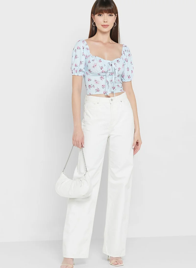 I Saw It First Petite Puff Sleeve Floral Print Crop Top