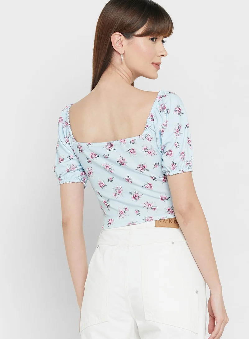 I Saw It First Petite Puff Sleeve Floral Print Crop Top