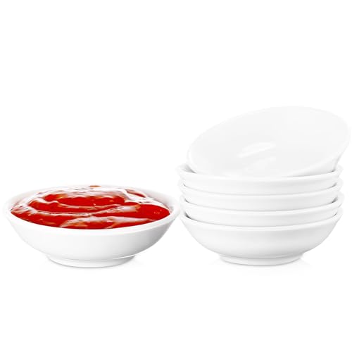 UIBFCWN 6 Pack Soy Sauce Dish 3inch Ceramic Dipping Bowls Bulk, 1.2 Oz White Dipping Sauce Bowls/Dishes, Small Dipping Sauce Cups for Sushi Ketchup Olive Oil Appetizer - Image 1