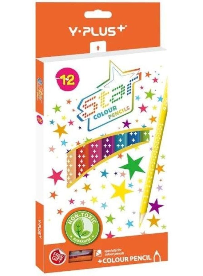 Y-Plus A Box Of Wooden Colors Of 12 Long Colors + A Sharpener