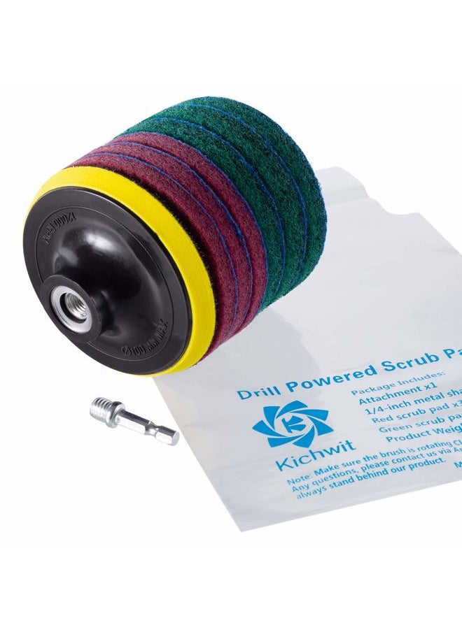Kichwit 4 Inch Drill Power Brush Tile Scrubber Scouring Pads Cleaning Kit, Includes Attachment, Heavy Duty Household Cleaning Tool (Drill NOT Included)  - Image 5