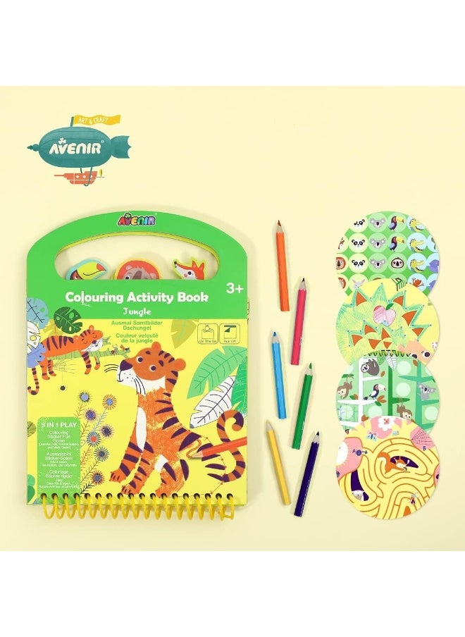 Avenir Avenir Coloring Activity Book - Jungle | On-The-Go Coloring Activity Book for Endless Fun and Creativity, 3-in-1 Play - Coloring, Games & Stickers | Ideal Gift for Kids 3+  - Image 5